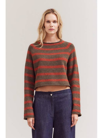 Grade and Gather Striped Mock Neck Knitwear