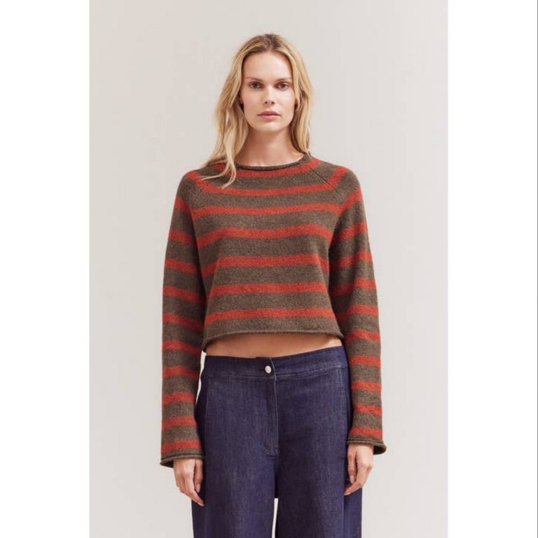 Grade and Gather Striped Mock Neck Knitwear