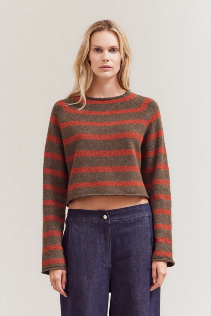Grade and Gather Striped Mock Neck Knitwear