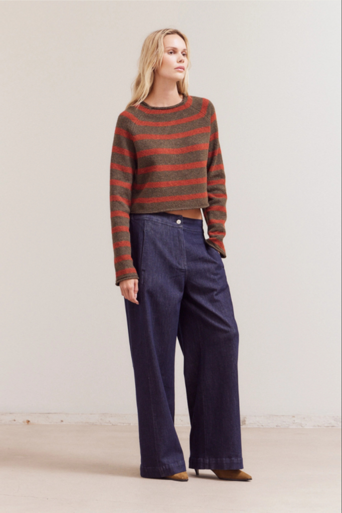 Grade and Gather Striped Mock Neck Knitwear