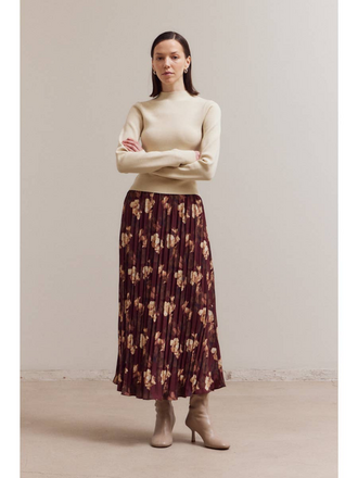 Grade and Gather Floral Print Pleated Midi Skirt