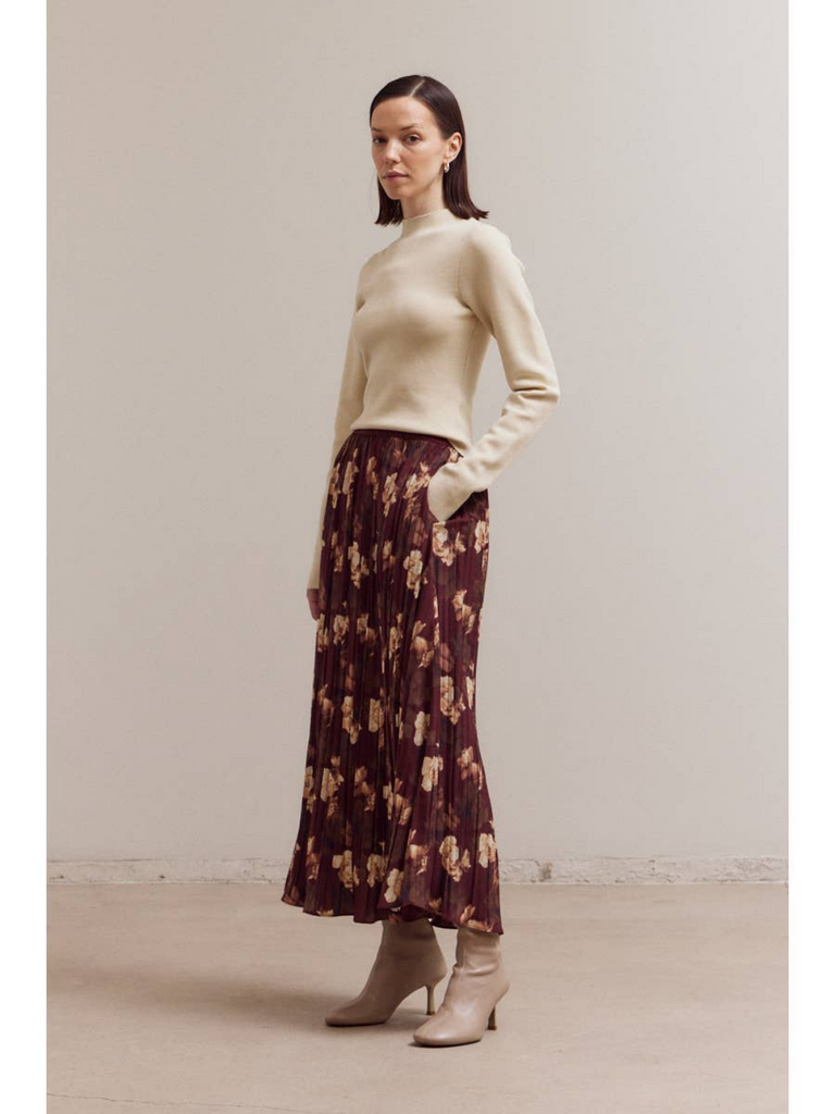 Grade and Gather Floral Print Pleated Midi Skirt