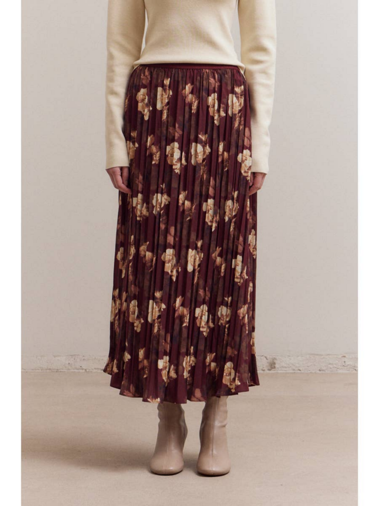 Grade and Gather Floral Print Pleated Midi Skirt