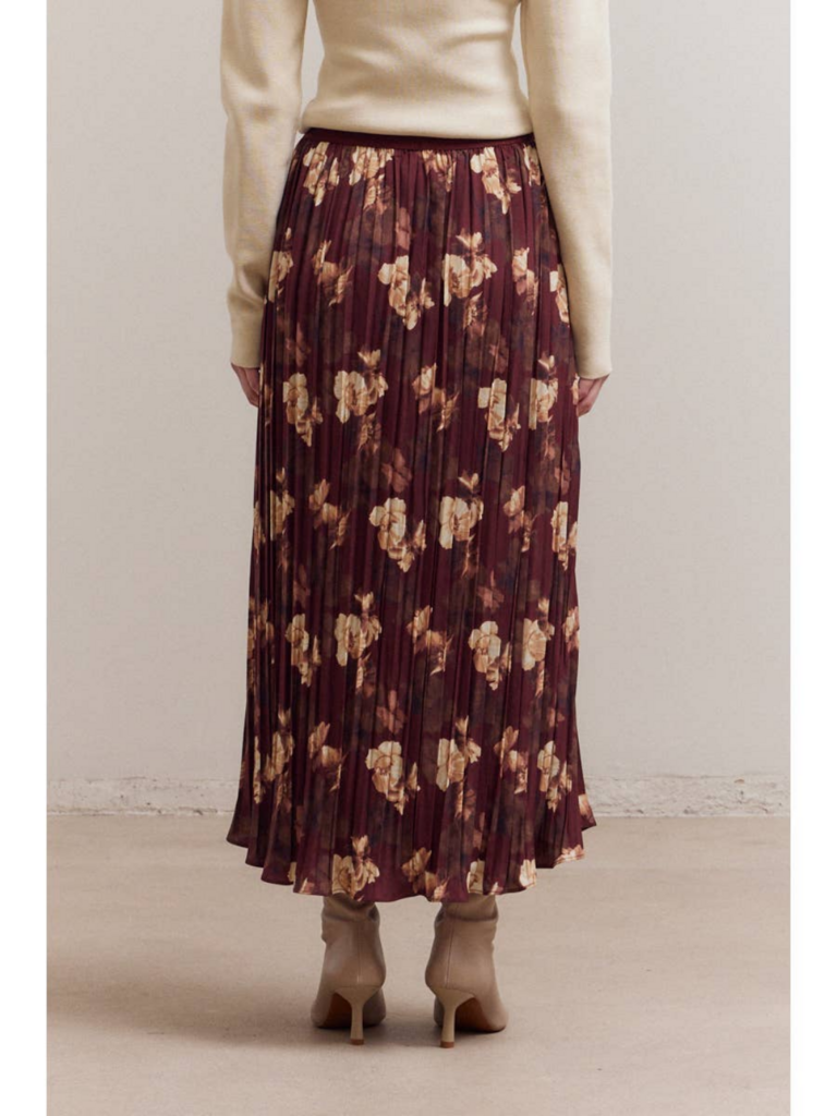 Grade and Gather Floral Print Pleated Midi Skirt
