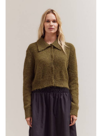 Grade and Gather Button Up Collar Neck Cardigan