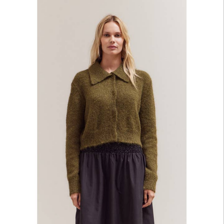 Grade and Gather Button Up Collar Neck Cardigan