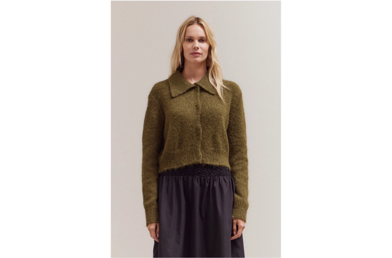 Grade and Gather Button Up Collar Neck Cardigan