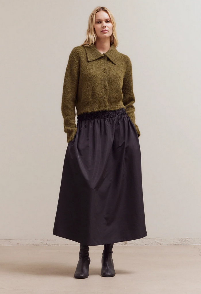 Grade and Gather Button Up Collar Neck Cardigan