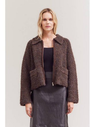 Grade and Gather Knitted Boucle  Zip Up Jacket