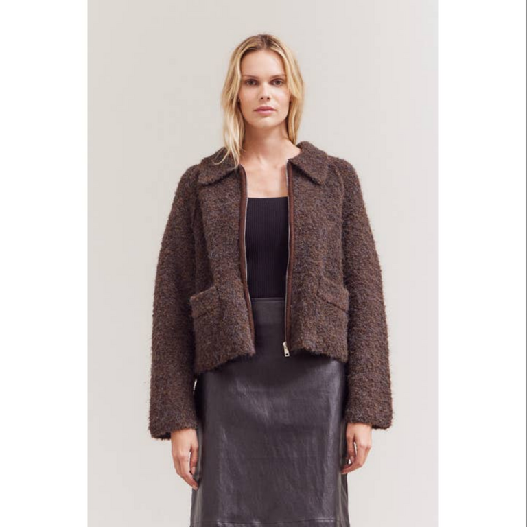 Grade and Gather Knitted Boucle  Zip Up Jacket