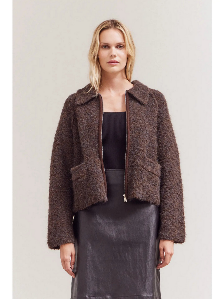 Grade and Gather Knitted Boucle  Zip Up Jacket