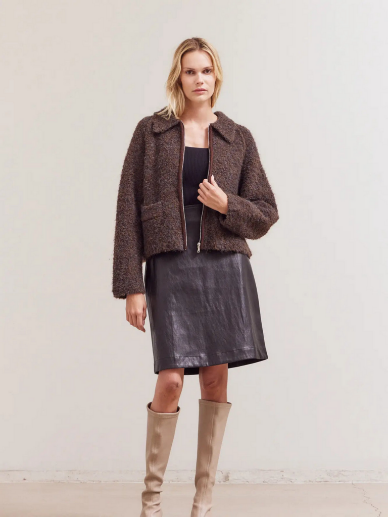 Grade and Gather Knitted Boucle  Zip Up Jacket