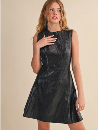 & Merci Faux Leather Flared Mini Dress