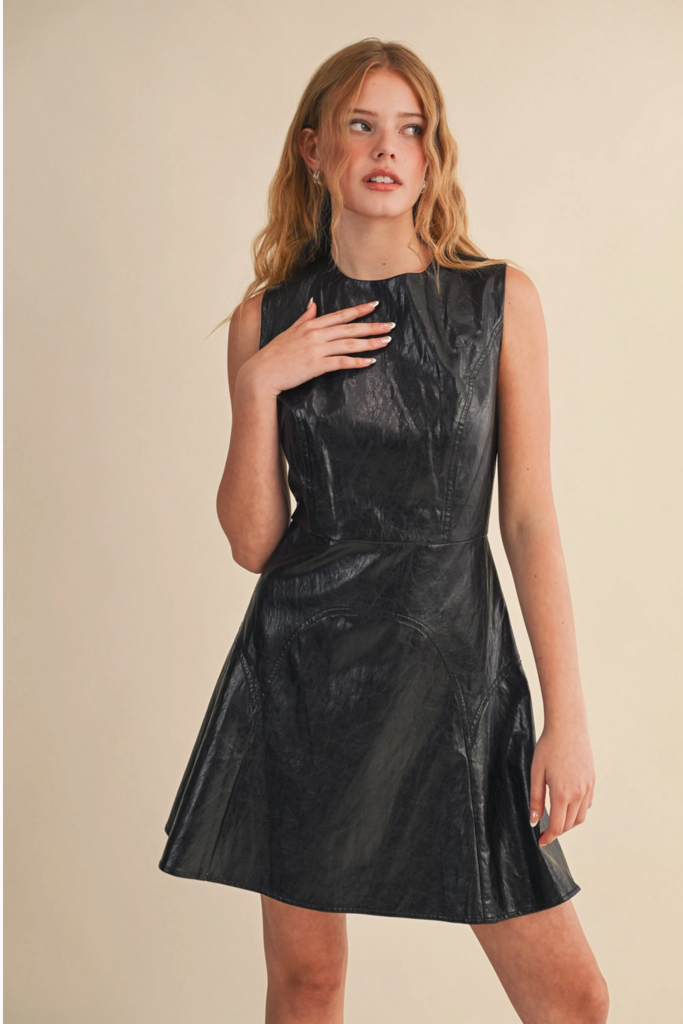 & Merci Faux Leather Flared Mini Dress