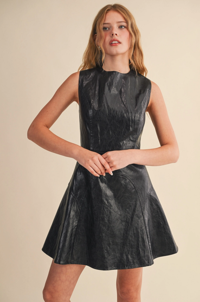& Merci Faux Leather Flared Mini Dress
