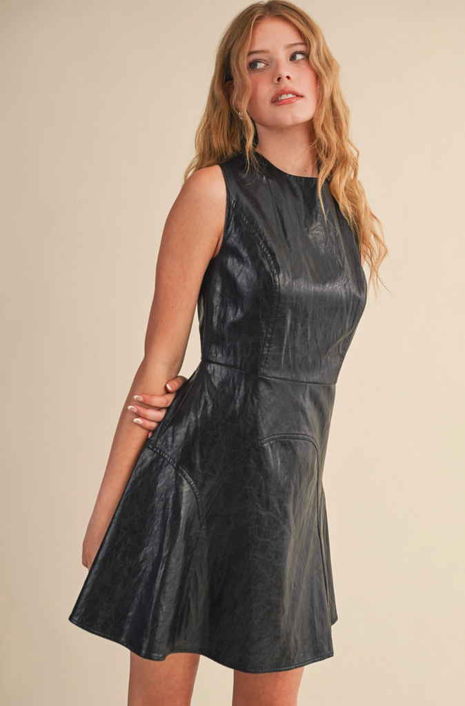 & Merci Faux Leather Flared Mini Dress