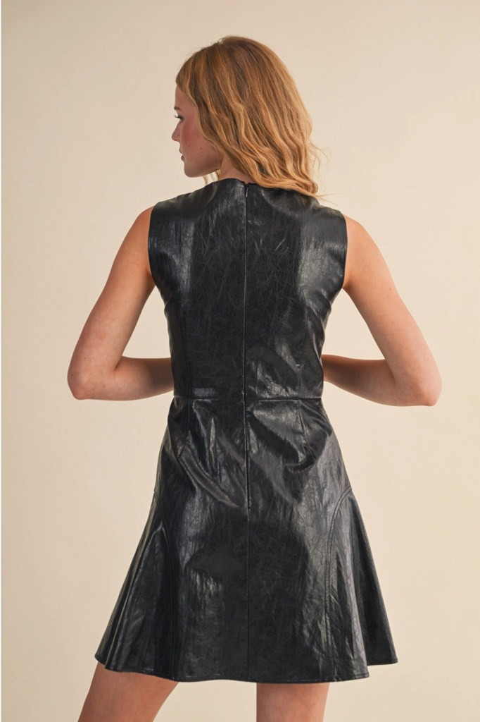 & Merci Faux Leather Flared Mini Dress