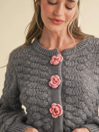 & Merci Sweater Cardigan with Knit Rosette