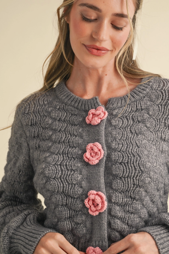 & Merci Sweater Cardigan with Knit Rosette