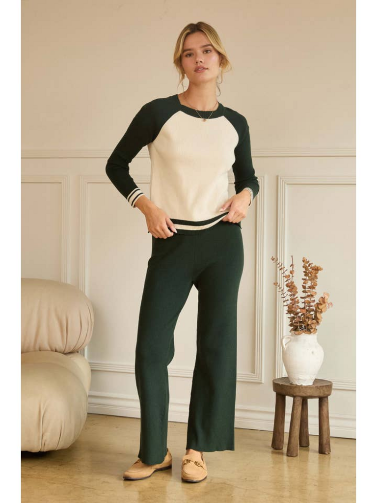 Skies Are Blue Colorblock Ribbed Knit Top Cream & Green