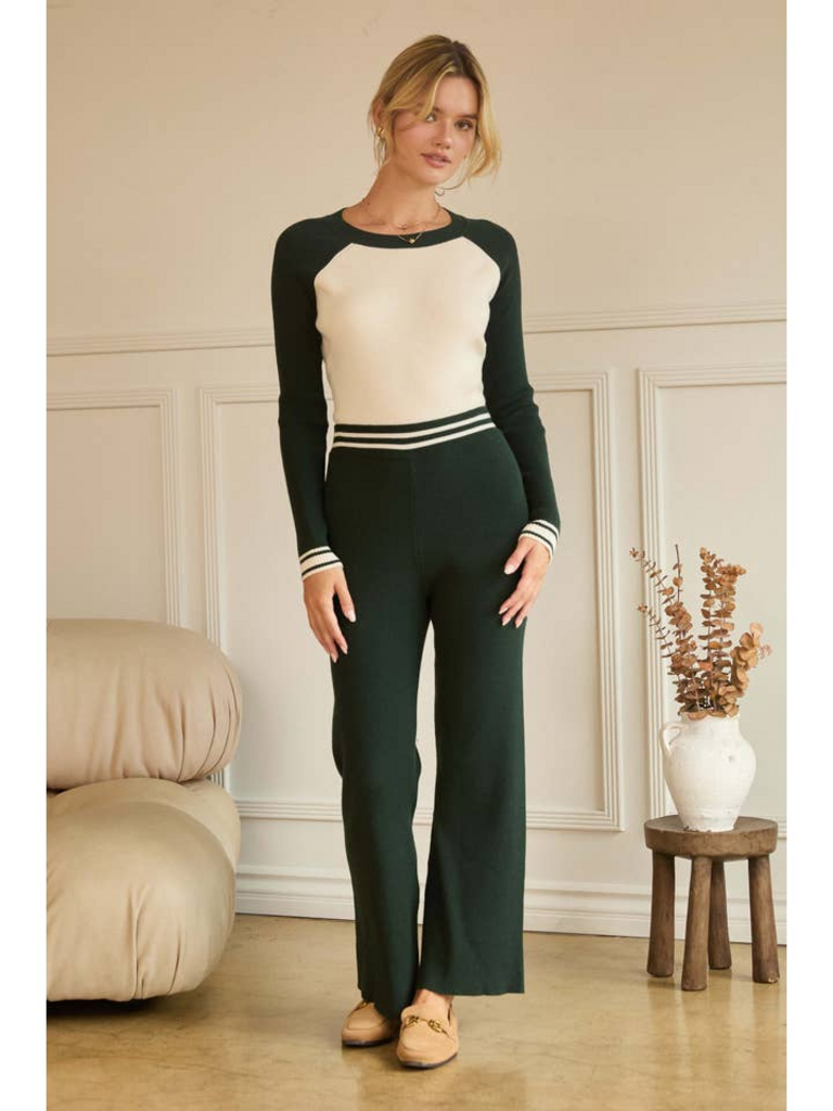 Skies Are Blue Colorblock Ribbed Knit Top Cream & Green