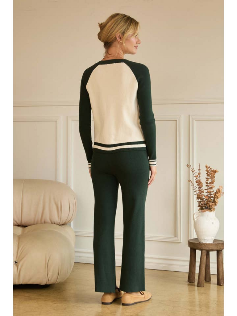 Skies Are Blue Colorblock Ribbed Knit Top Cream & Green