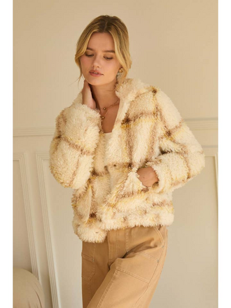 Skies Are Blue Faux Sherpa Plaid Jacket