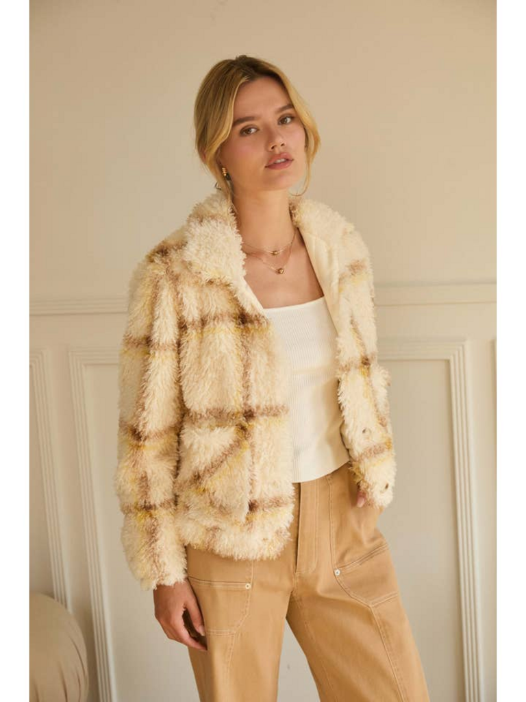 Skies Are Blue Faux Sherpa Plaid Jacket