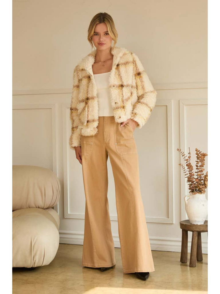 Skies Are Blue Faux Sherpa Plaid Jacket