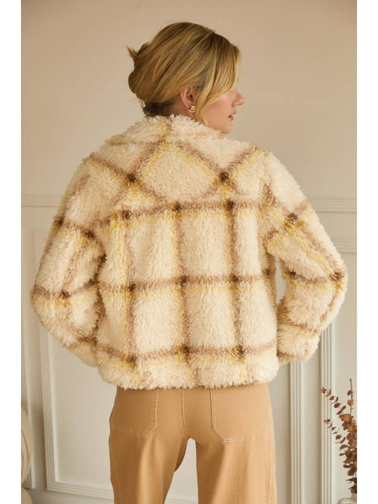 Skies Are Blue Faux Sherpa Plaid Jacket