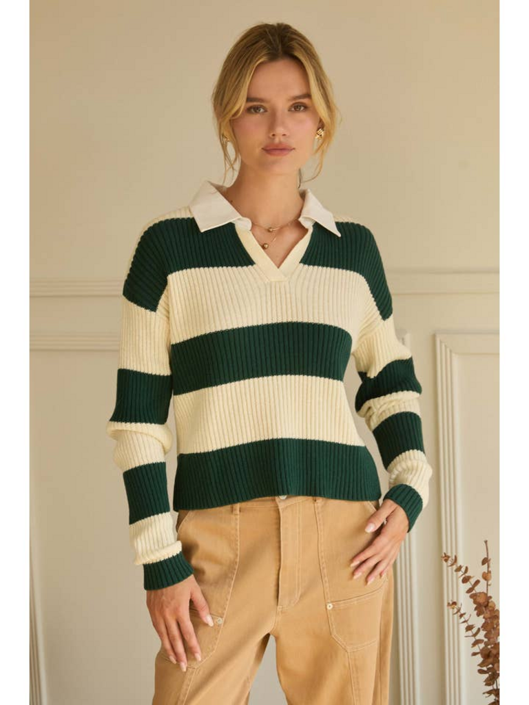 Skies Are Blue Striped Ribbed Knit Polo Shirt from Skies Are Blue