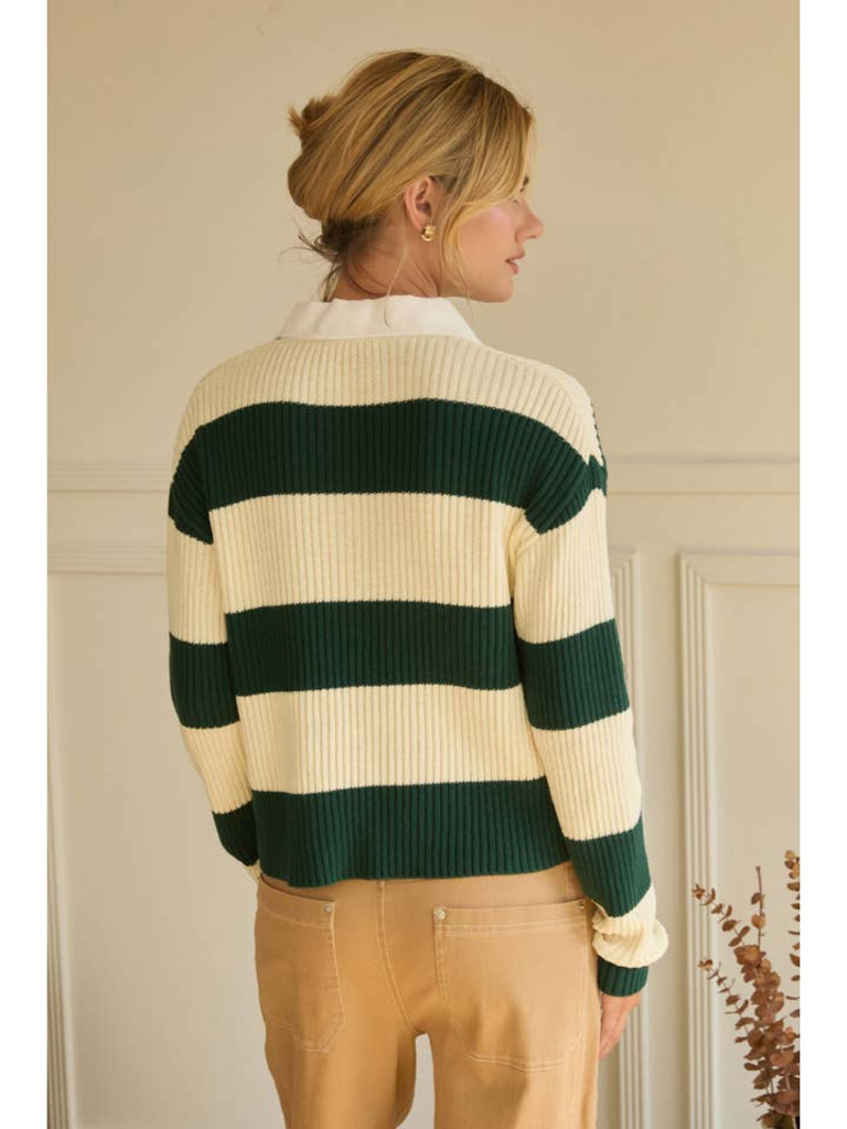 Skies Are Blue Striped Ribbed Knit Polo Shirt from Skies Are Blue