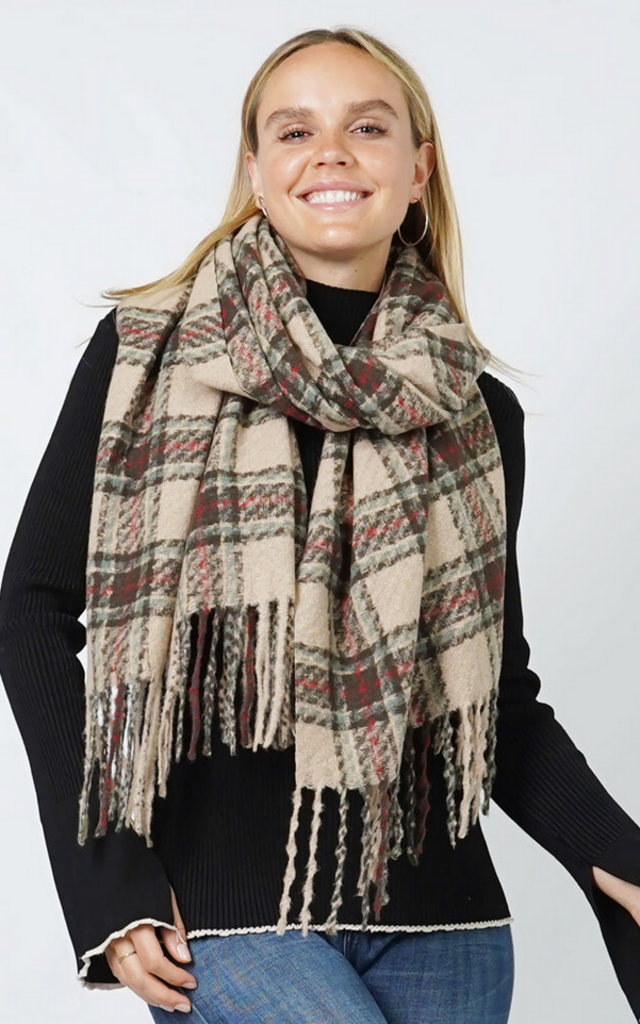 Blue Suede Plaid Oblong Scarf
