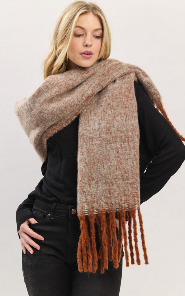 Blue Suede Super Soft Brushed Fringe Scarf