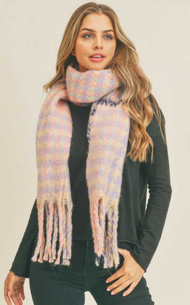 Blue Suede Fuzzy Pinwheel Pattern Oblong Scarf