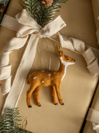 Ragon House Fur Deer w/ Gold Glittered Antlers Ornament