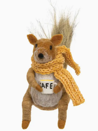Bright Ideas Squirrel w/ Coffee Felted Ornament