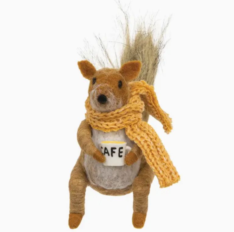 Bright Ideas Squirrel w/ Coffee Felted Ornament