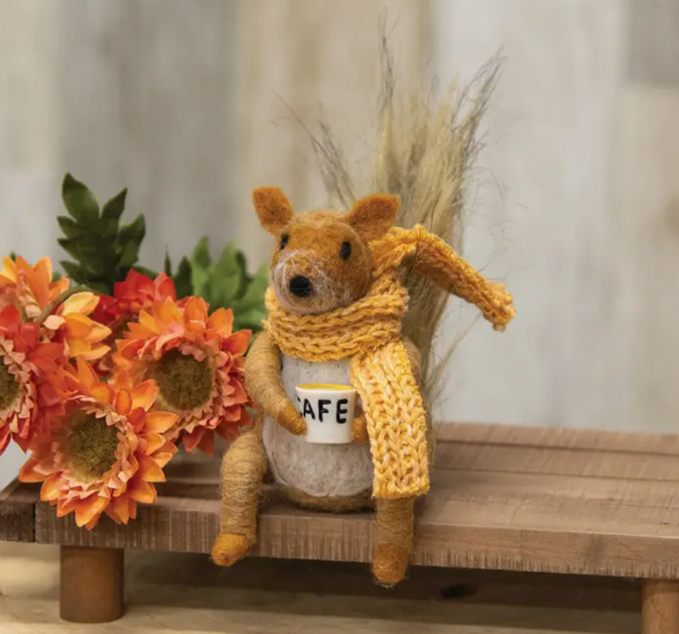 Bright Ideas Squirrel w/ Coffee Felted Ornament