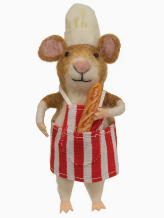 Bright Ideas Chef Mouse with Baguette Felted Ornament