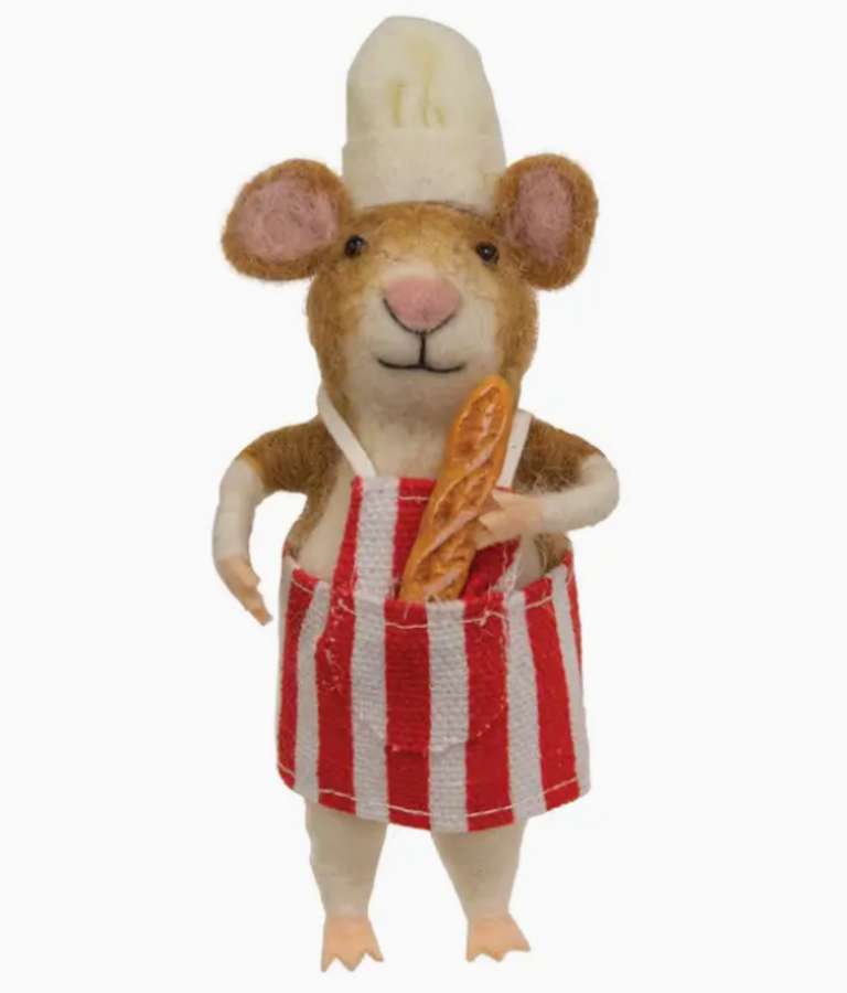 Bright Ideas Chef Mouse with Baguette Felted Ornament