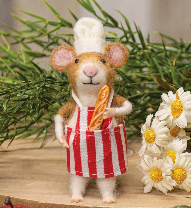 Bright Ideas Chef Mouse with Baguette Felted Ornament