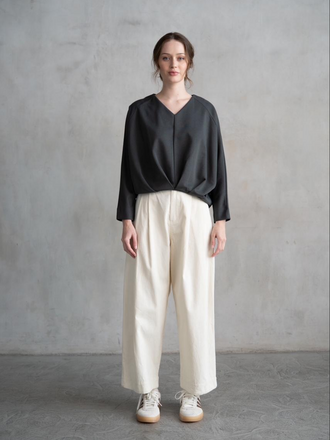 Elle Grey Pleated Front Long Sleeve Blouse