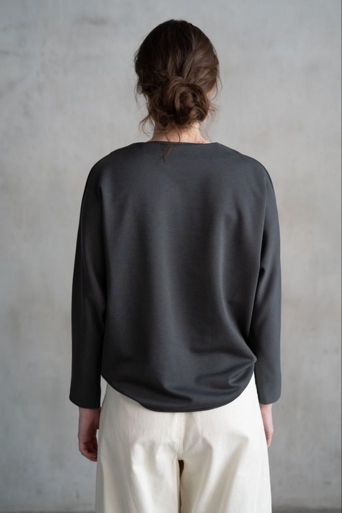 Elle Grey Pleated Front Long Sleeve Blouse