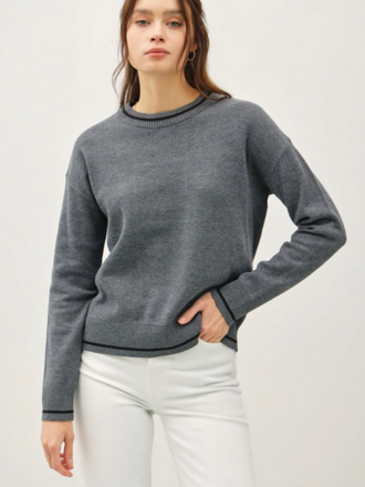 Be Cool Crew Neck Sweater with Single Stripe At Ends