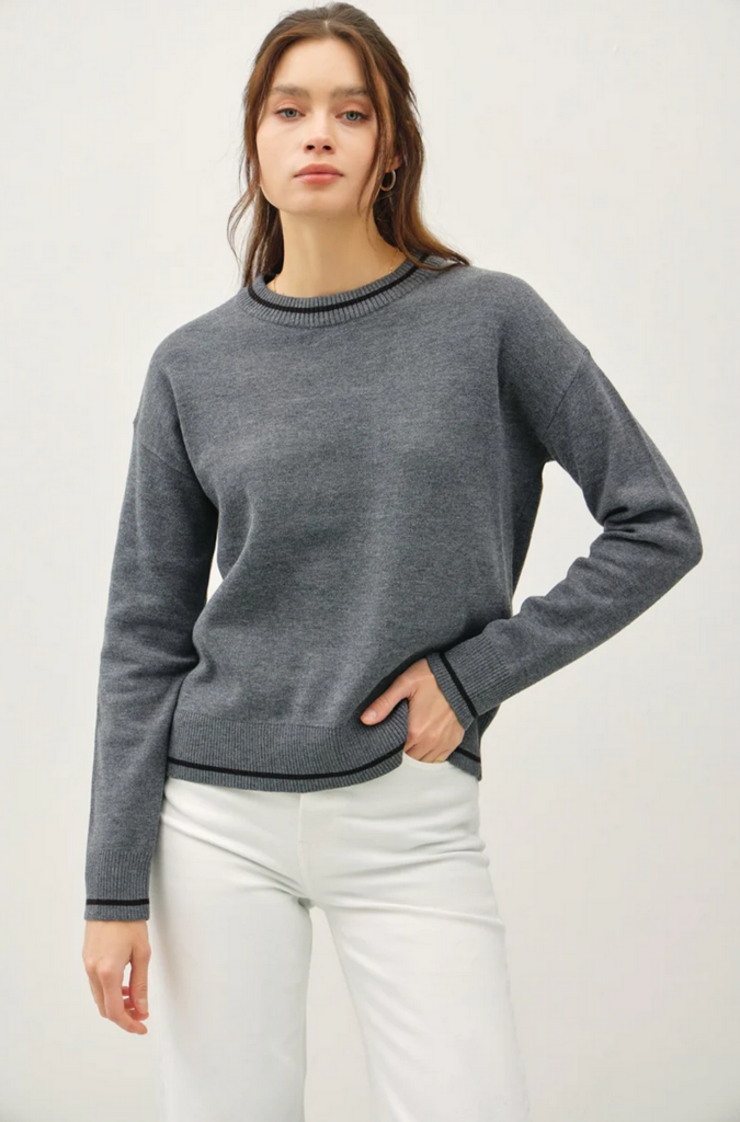 Be Cool Crew Neck Sweater with Single Stripe At Ends