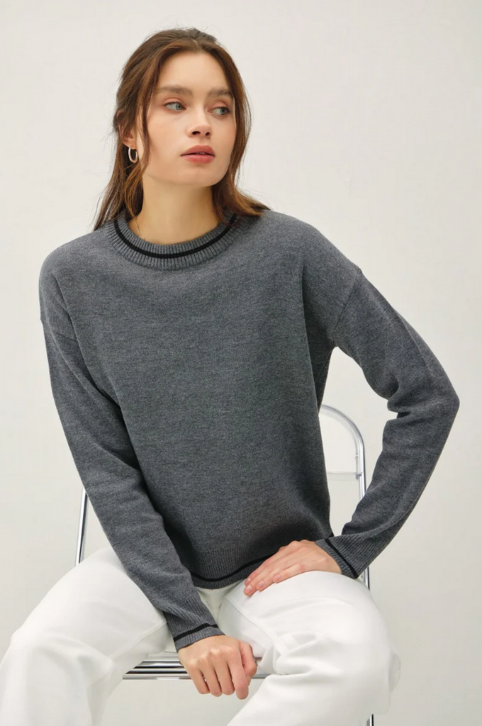 Be Cool Crew Neck Sweater with Single Stripe At Ends