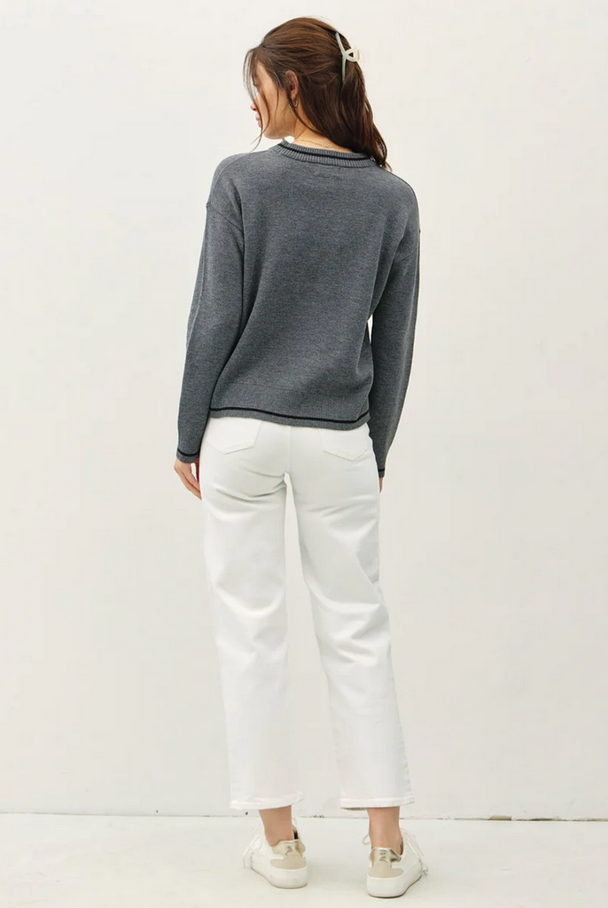 Be Cool Crew Neck Sweater with Single Stripe At Ends