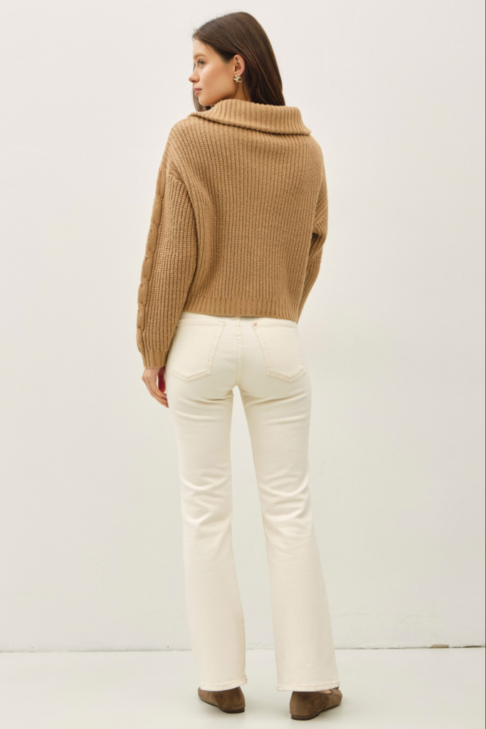 Be Cool Floppy Collared Cable Zip Up Sweater