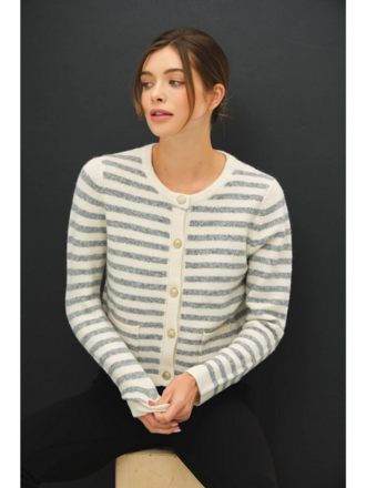 Be Cool Striped Wool Blend Button Up Cardigan